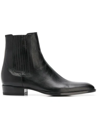 Saint Laurent Wyatt Black Leather Chelsea Boots In Nero/ Nero