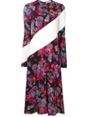 Givenchy Floral Asymmetric-striped Long-sleeve Midi Dress In Black