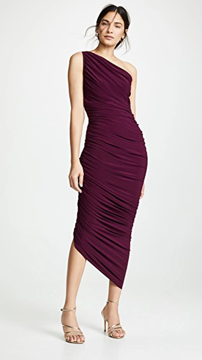 Norma Kamali Norma Kamal Diana Off The Shoulder Ruched Evening Gown In Plum