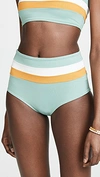 L*space Portia Reversible High Waist Bikini Bottoms In Cream/bronze/reef Green