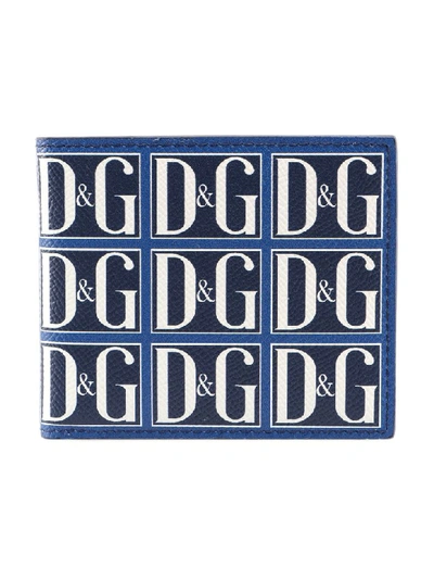 Dolce & Gabbana Men's Logo Tile Bifold Wallet In Blue