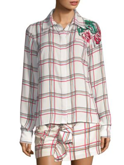 Patbo Embroidered Button-front Blouse In White Plaid