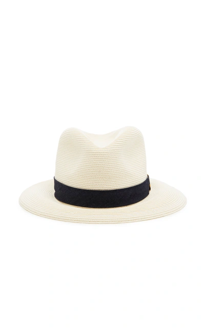 Albertus Swanepoel Exclusive Donn Ribbon-trimmed Straw Fedora In White