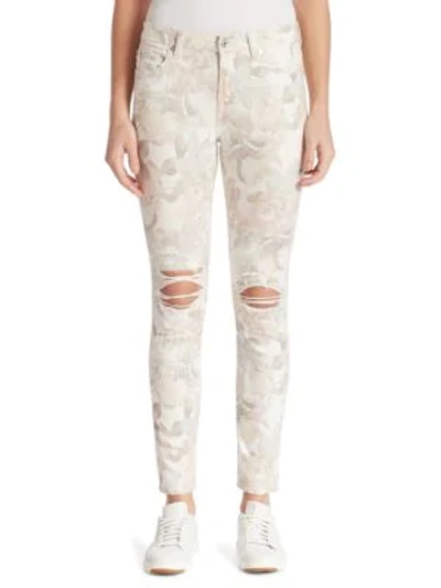 7 For All Mankind Distressed Floral-print Ankle Skinny Jeans In Sydney Garden