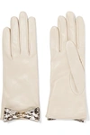 GUCCI Bow-embellished elaphe-trimmed leather gloves