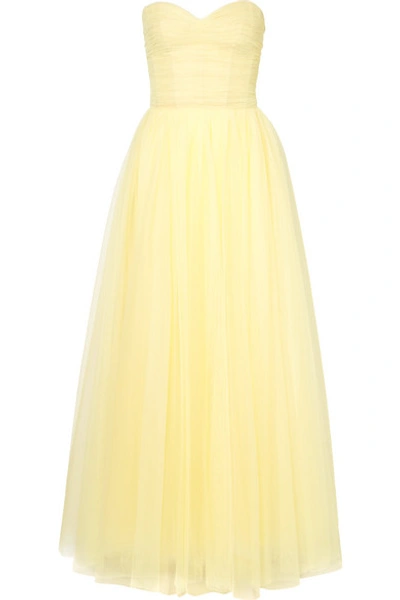 Monique Lhuillier Strapless Sweetheart Tulle Gown In Pastel Yellow
