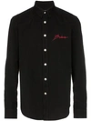 BALMAIN BALMAIN LOGO EMBROIDERED DENIM SHIRT - 黑色