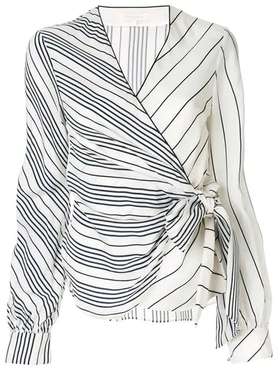 Jonathan Simkhai Multimedia Stripe Long-sleeve Wrap Top In White Black