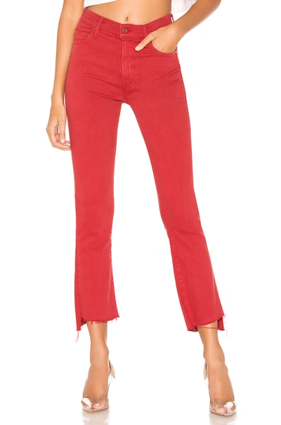 Mother The Insider Crop Step Fray Jeans In Hot Rod Red