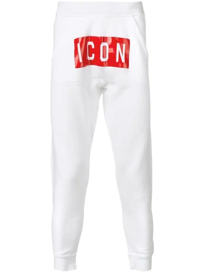 Dsquared2 Icon Print Cotton Jersey Sweatpants In White