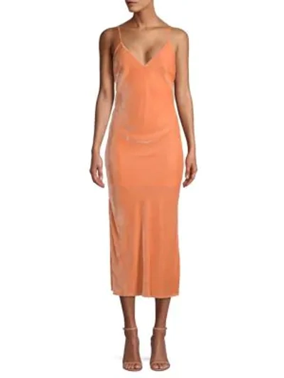 Le Superbe Nomad Velvet Midi-length Slip Dress In Blush Orange