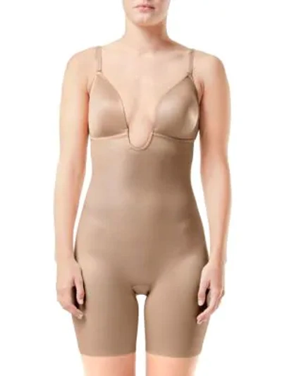 Spanx Suit Your Fancy Plunge Low-back Mid-thigh Bodysuit In Champagne Beige