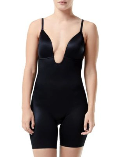 Spanx Suit Your Fancy Plunge Low-back Mid-thigh Bodysuit In Very Black