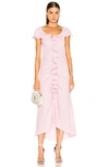 Sies Marjan Portia Ruffled Ruched Crepe Marocain Midi Dress In Soft Pink