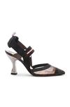 FENDI FENDI COLIBRI SLINGBACK HEELS IN BLACK,NEUTRAL,FEND-WZ65