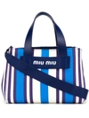 MIU MIU MIU MIU STRIPED SHOPPER TOTE - BLUE