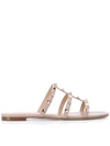 Valentino Garavani Rockstud Flat Leather Sandals In Neutrals