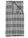 Burberry Metallic Vintage Check Wool Silk Blend Scarf In Pewter Grey