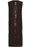AGNONA WOMAN LEATHER-TRIMMED WOOL-TWILL GILET CHOCOLATE,GB 10375442618708881