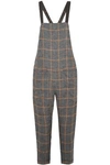 BRUNELLO CUCINELLI BRUNELLO CUCINELLI WOMAN CROPPED BEAD-EMBELLISHED CHECKED LINEN dungarees grey,3074457345620059668