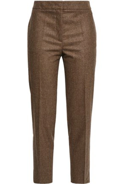 Agnona Woman Mélange Wool-blend Tapered Trousers Brown