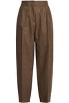 AGNONA AGNONA WOMAN PLEATED MÉLANGE WOOL-BLEND TAPERED PANTS BROWN,3074457345619778161