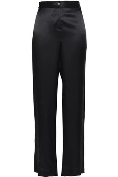 Equipment Woman Button-detailed Silk-satin Wide-leg Trousers Black