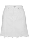 AMO AMO WOMAN GEMMA DISTRESSED DENIM MINI SKIRT WHITE,3074457345619992903