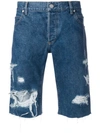 BALMAIN BALMAIN RIPPED DENIM SHORTS - 蓝色