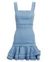 Alexis Judith Linen Sleeveless Ruffle Mini Dress In Blue