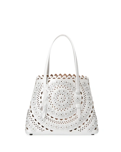 Alaïa Mina Small Vienne Flower Lux Tote Bag In White