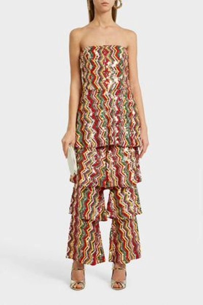 Osman Tamina Strapless Sequined Jumpsuit In Multicoloured