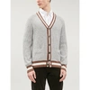 BRUNELLO CUCINELLI STRIPE-TRIMMED COTTON AND SILK-BLEND CARDIGAN