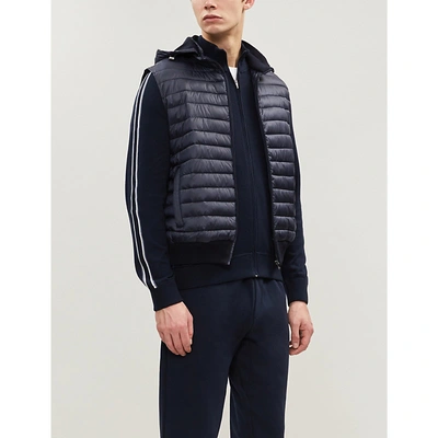 Corneliani Padded Shell And Knitted-cotton Hooded Gilet In Navy