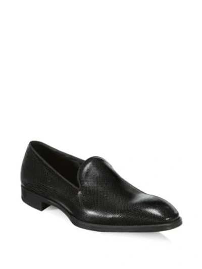 Giorgio Armani Pebbled Texture Leather Dress Shoes In Black