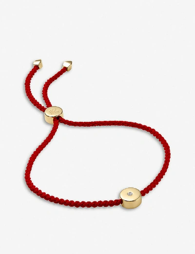 Monica Vinader Linear Solo 18ct Yellow Gold-plated Vermeil Silver And Diamond Friendship Bracelet In Red
