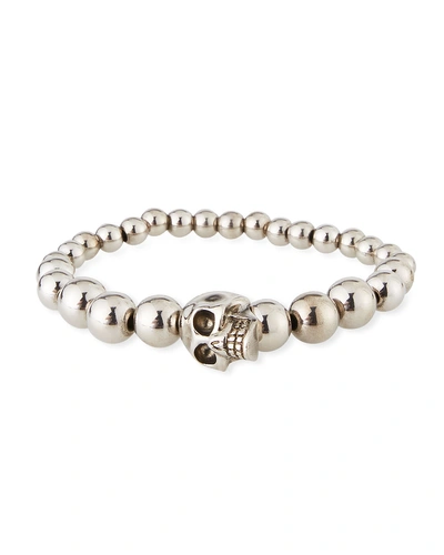 Alexander Mcqueen Men's Skull Bead Bracelet, Silver