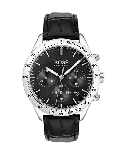 Hugo Boss Men's Talent Chronograph Watch With Leather Strap, Black