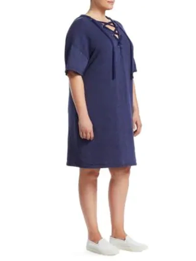 Slink Jeans, Plus Size Lace-up Cotton Hooded Dress In Navy
