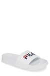 Fila Logo Print Embossed Side Slides In White/ Navy/ Red