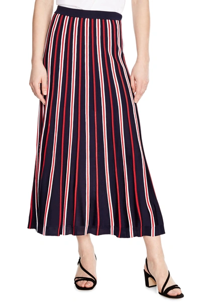 Sandro Striped High-rise Woven Maxi Skirt In Navy Blue