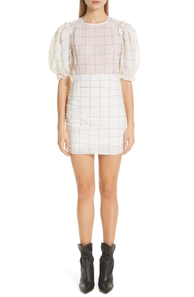 Isabel Marant Adelaide Short-sleeve Checked Organza Mini Dress In Ecru