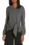 MILLY TIE FRONT BALLOON SLEEVE SWEATER,216DK062404