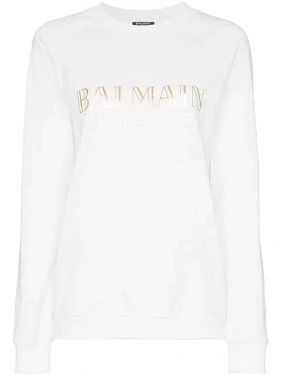 Balmain Printed Cotton-jersey Sweatshirt In White