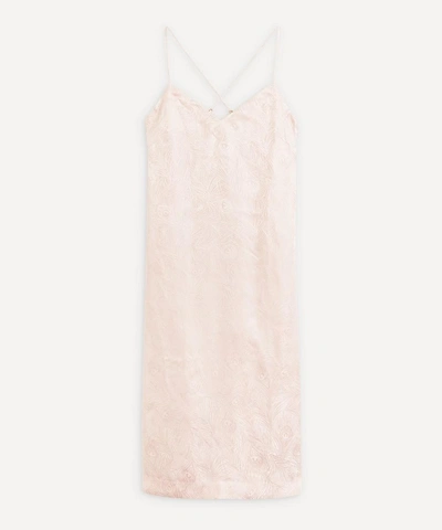 Liberty London Hera Silk Jacquard Long Chemise With Lace In Light Pink