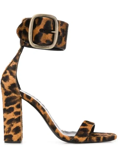 Saint Laurent Loulou Buckled Leopard-print Sandals In Brown