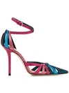 Jimmy Choo Travis 100 Raspberry Mix Glitter Fabric Strappy Pump With A Pointed Toe In Pink