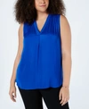 Vince Camuto Plus Size V-neck Sleeveless Blouse In Dusk Blue