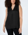 Vince Camuto Plus Size V-neck Sleeveless Blouse In Rich Black
