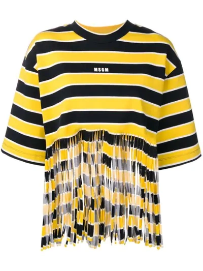 Msgm Striped T-shirt With Fringes In Yellow
